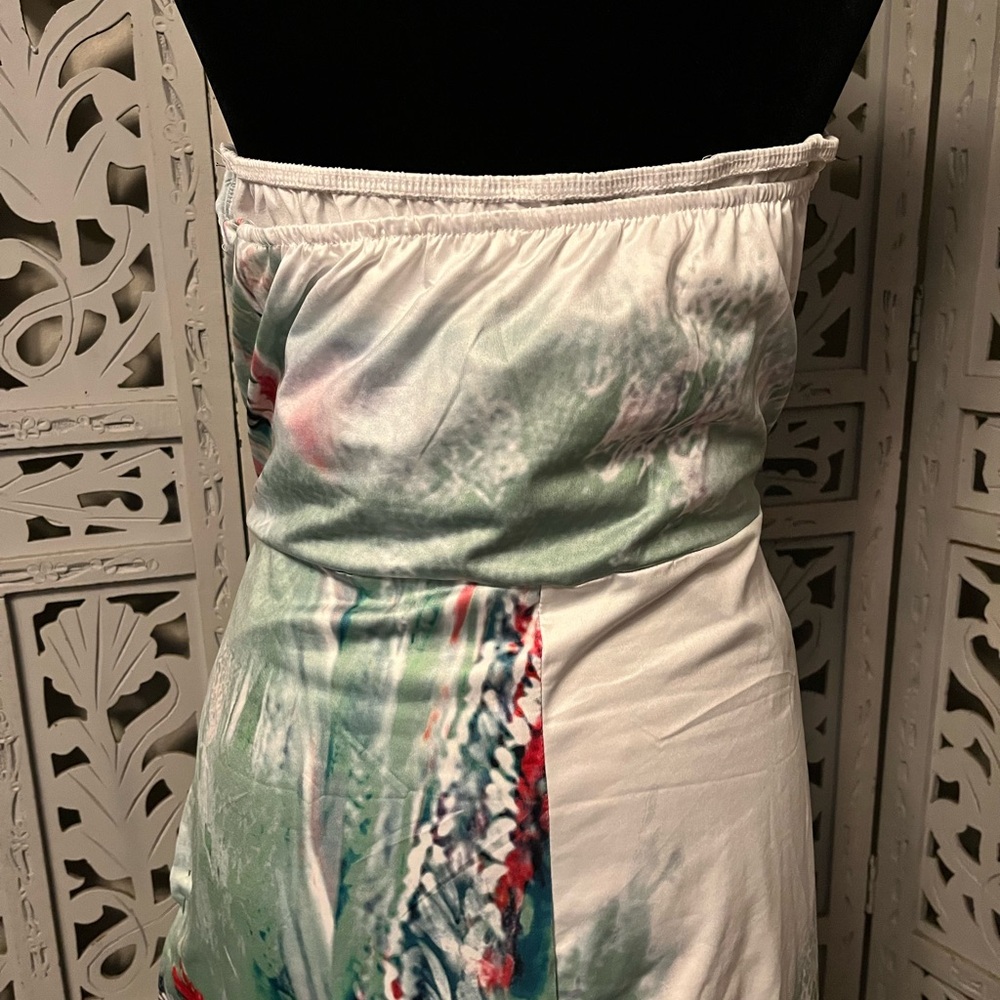 SPRING FEVER WHITE GREEN RED & ANIMAL PRINT STRAPLESS WIDE LEG PLUS JUMPSUIT - Picture 9 of 13